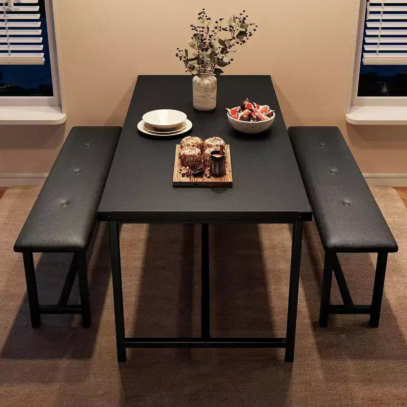 Tavoli da pranzo piccoli da 3 pezzi in stile fattoria per 4 persone, tavolo rettangolare in legno da 44,4 pollici con 2 panche imbottite, set tavolo da cucina per 4 persone