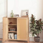 Madia Contenitore, Mobile Contenitore con Ante Decorate in Rattan PE, Credenza Accent Buffet con Piedini in Legno naturale