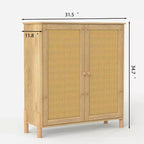 Madia Contenitore, Mobile Contenitore con Ante Decorate in Rattan PE, Credenza Accent Buffet con Piedini in Legno naturale