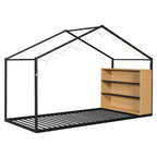 Letto in metallo a forma di casetta con scaffali e luci LED Luxystar, misura matrimoniale