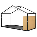 Letto in metallo a forma di casetta con scaffali e luci LED Luxystar, misura matrimoniale