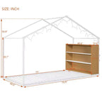 Letto in metallo a forma di casetta con scaffali e luci LED Luxystar, misura matrimoniale