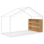 Letto in metallo a forma di casetta con scaffali e luci LED Luxystar, misura matrimoniale