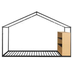 Letto in metallo a forma di casetta con scaffali e luci LED Luxystar, misura matrimoniale