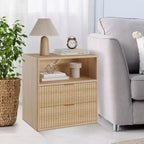 Comodino Acekool Fluted Farmhouse con Stazione di Ricarica, Tavolino Moderno di Metà Secolo da 23" con 2 Cassetti e Ripiano Aperto