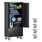 67 Black Metal Storage Cabinet with Wheel, Garage Storage with 2 Drawers + 4 Adjustable Shelves,Tool Cabinet with Locking Doors for, Workshop,Office
