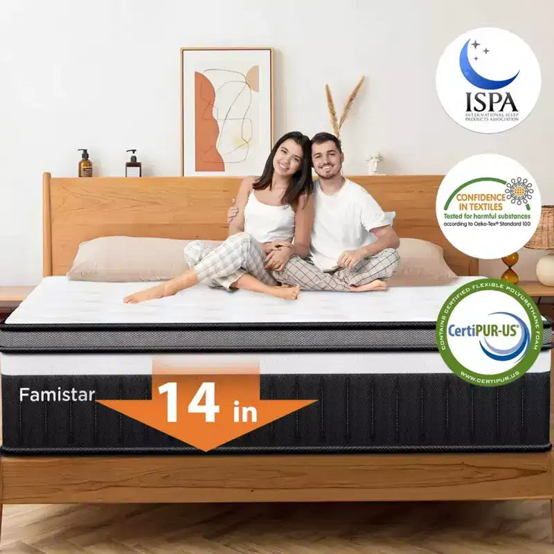 14 King Mattress, Memory Foam Hybrid Mattress - Medium Firm Gel Infused, Cooling & Breathable, Pressure Relief, Motion Isolation
