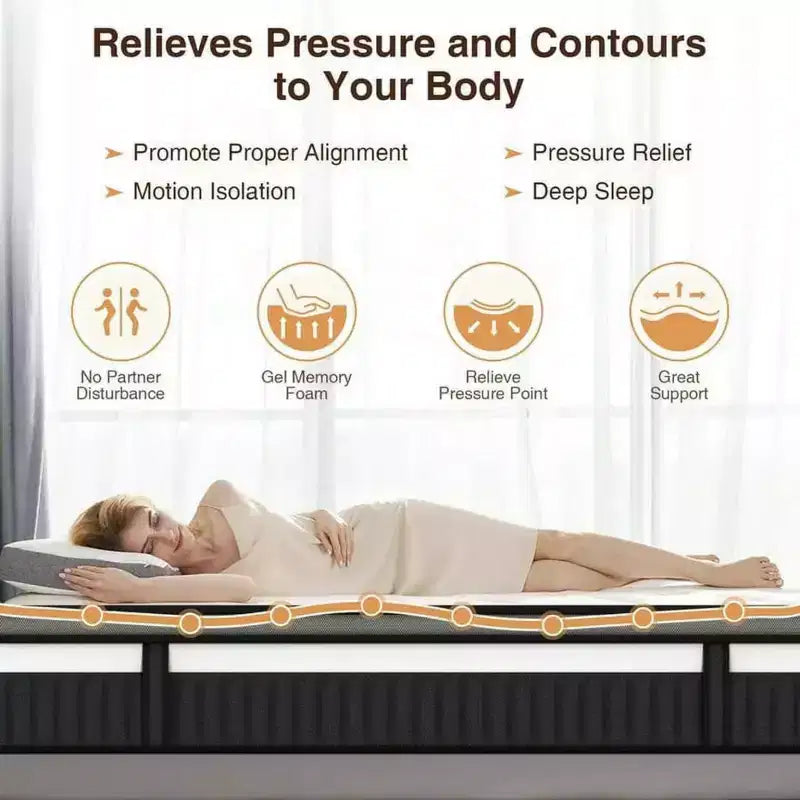 14 King Mattress, Memory Foam Hybrid Mattress - Medium Firm Gel Infused, Cooling & Breathable, Pressure Relief, Motion Isolation