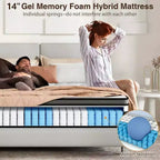 14 King Mattress, Memory Foam Hybrid Mattress - Medium Firm Gel Infused, Cooling & Breathable, Pressure Relief, Motion Isolation