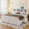 Clihome King Size Wood Platform Bed with Multi-storage Headboard, USB and Drawers