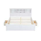 Clihome King Size Wood Platform Bed with Multi-storage Headboard, USB and Drawers
