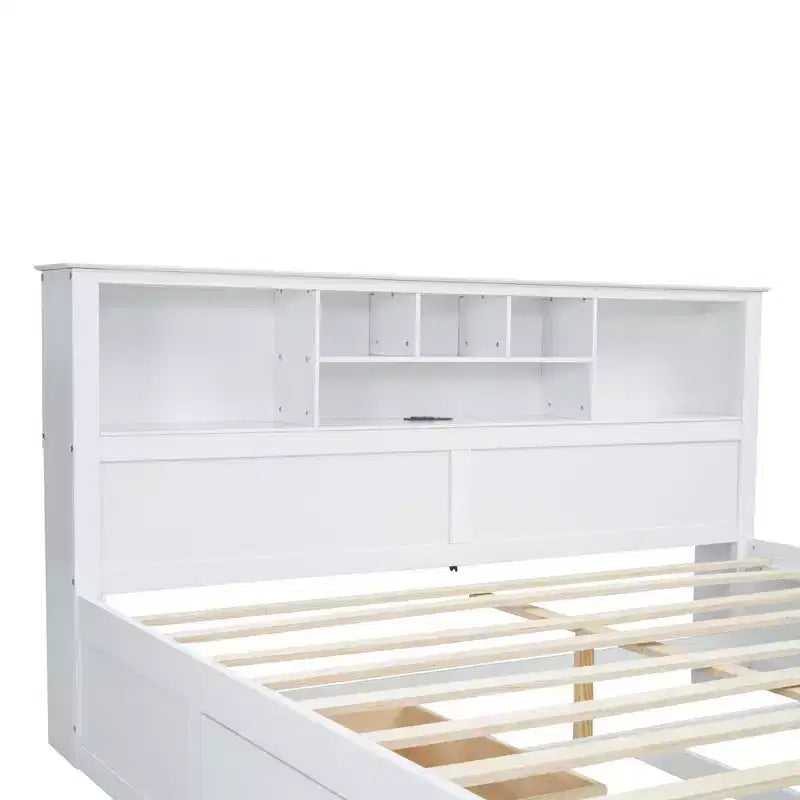 Clihome King Size Wood Platform Bed with Multi-storage Headboard, USB and Drawers