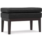 Bragg 27 inch Wide Mid Century Small Ottoman Bench in Distressed Black Vegan Faux Leather