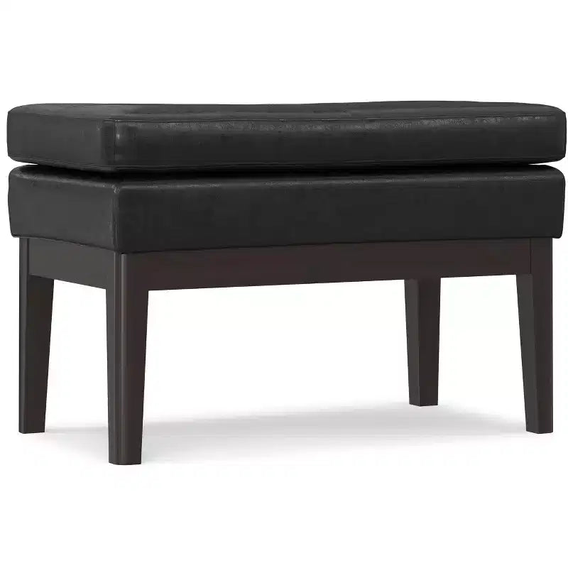 Bragg 27 inch Wide Mid Century Small Ottoman Bench in Distressed Black Vegan Faux Leather