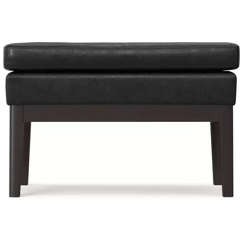 Panca piccola ottomana Bragg da 27 pollici di larghezza, stile Mid Century, in similpelle vegana nera invecchiata