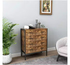 Cassettiera a 4 cassetti in MDF stile industriale, organizer contenitore in legno rustico marrone con robusta struttura in acciaio