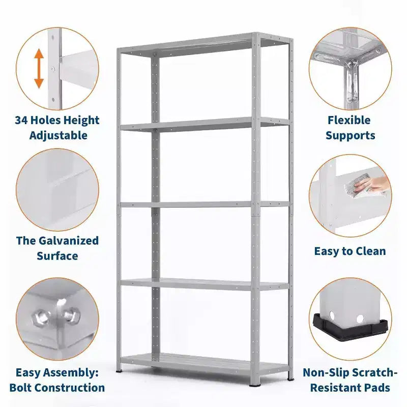 Acekool Scaffale Metallico a 5 Ripiani Resistente, Scaffalatura Regolabile per Garage, 91x30x173 cm per Cucina, Dispensa, Cantina, Lavanderia