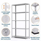 Acekool Scaffale Metallico a 5 Ripiani Resistente, Scaffalatura Regolabile per Garage, 91x30x173 cm per Cucina, Dispensa, Cantina, Lavanderia