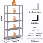 Acekool Scaffale Metallico a 5 Ripiani Resistente, Scaffalatura Regolabile per Garage, 91x30x173 cm per Cucina, Dispensa, Cantina, Lavanderia