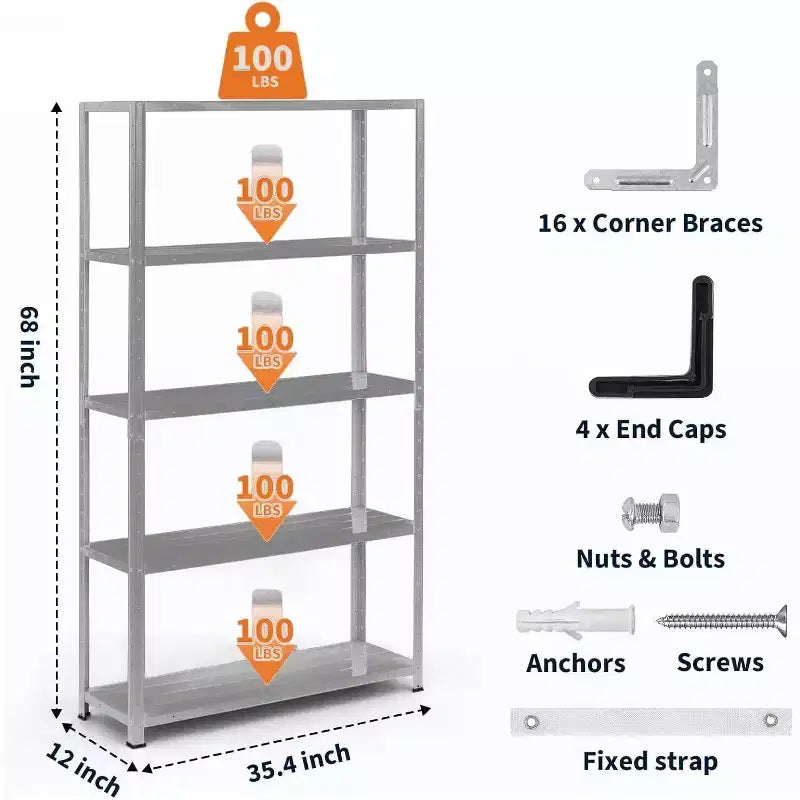 Acekool Scaffale Metallico a 5 Ripiani Resistente, Scaffalatura Regolabile per Garage, 91x30x173 cm per Cucina, Dispensa, Cantina, Lavanderia