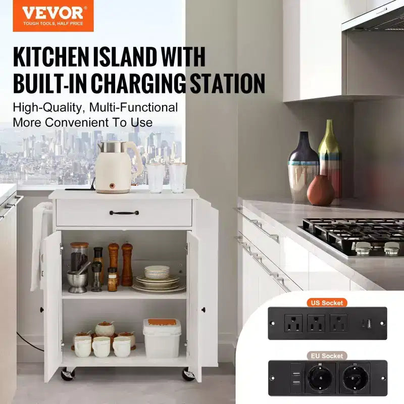 Carrello da Cucina VIYET con Ruote, Mobile Contenitore su Ruote con Stazione di Ricarica, Bianco