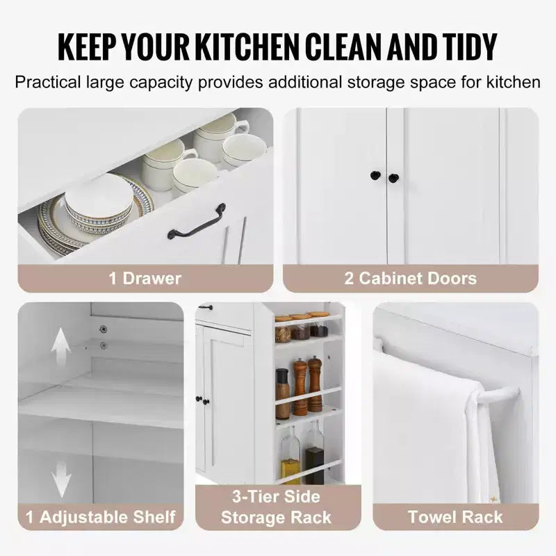 Carrello da Cucina VIYET con Ruote, Mobile Contenitore su Ruote con Stazione di Ricarica, Bianco