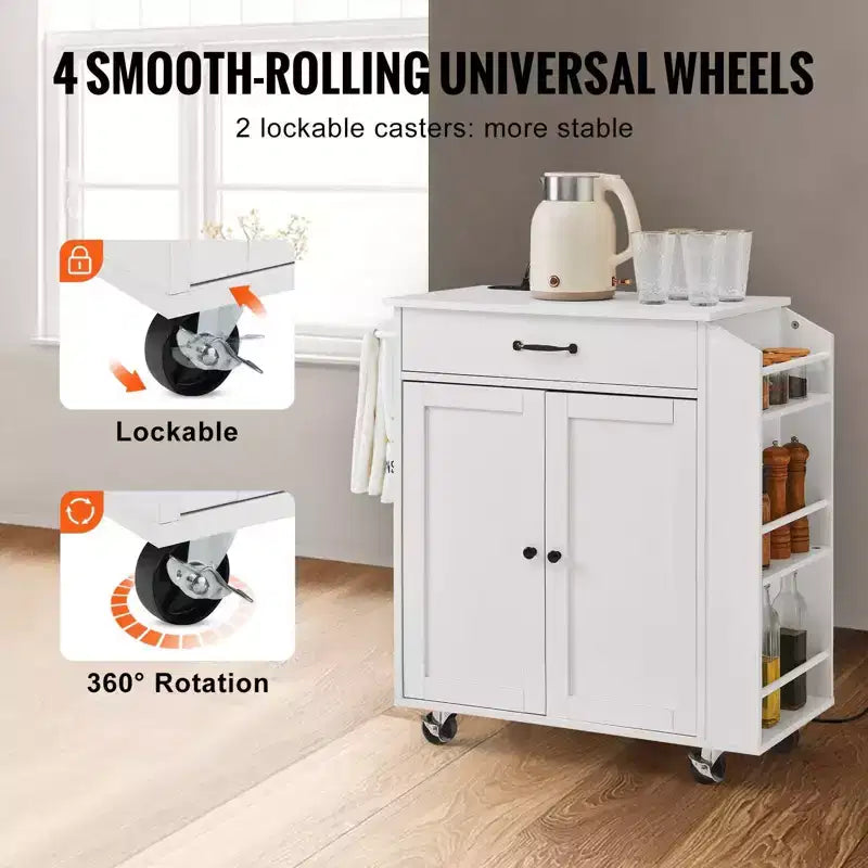 Carrello da Cucina VIYET con Ruote, Mobile Contenitore su Ruote con Stazione di Ricarica, Bianco