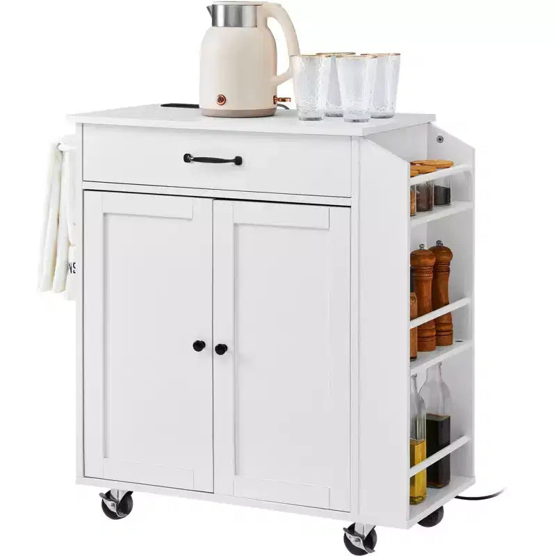 Carrello da Cucina VIYET con Ruote, Mobile Contenitore su Ruote con Stazione di Ricarica, Bianco