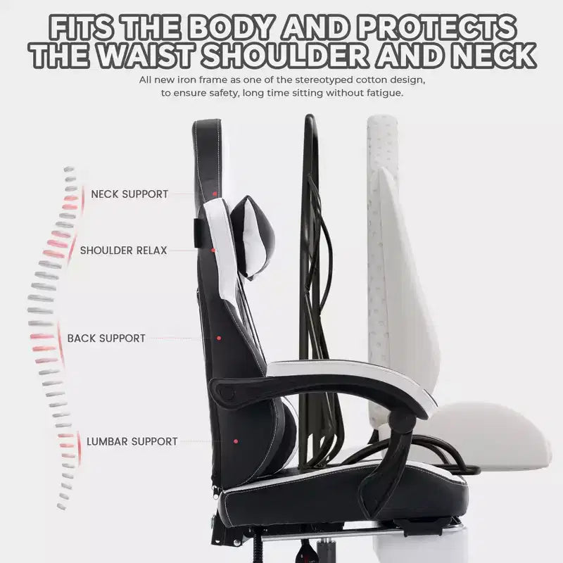 TUYOHW Versatile 360 Swivel Gaming Chair Adjustable Office Chairs with Wheels,Reclining Back&Footrest,Ergonomics Video Game Chairs,300lbs Max