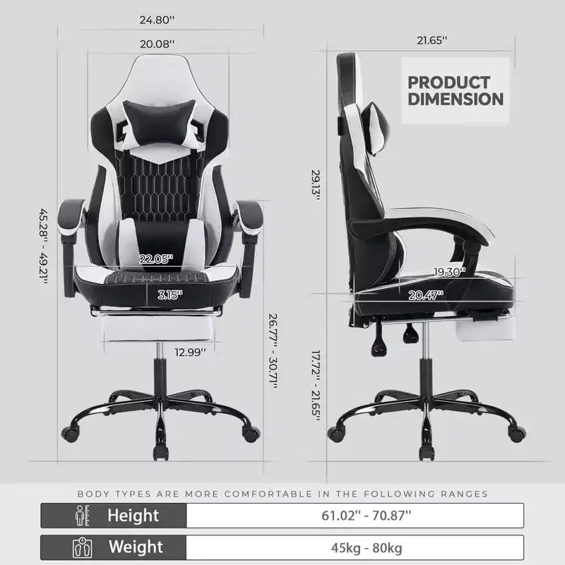 TUYOHW Versatile 360 Swivel Gaming Chair Adjustable Office Chairs with Wheels,Reclining Back&Footrest,Ergonomics Video Game Chairs,300lbs Max