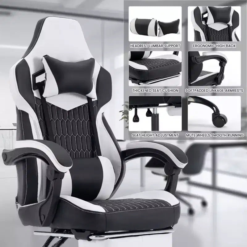 TUYOHW Versatile 360 Swivel Gaming Chair Adjustable Office Chairs with Wheels,Reclining Back&Footrest,Ergonomics Video Game Chairs,300lbs Max