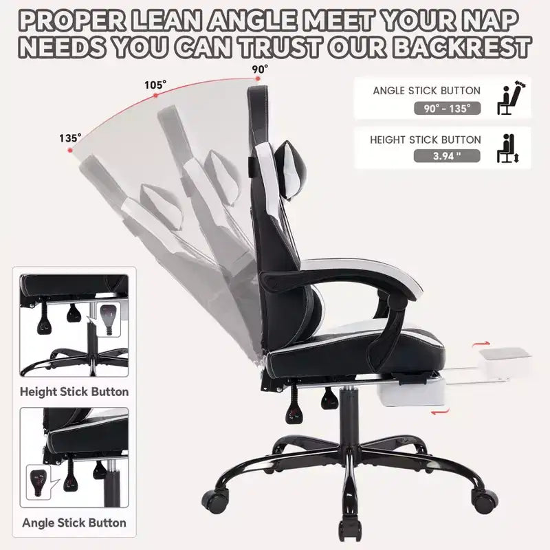 TUYOHW Versatile 360 Swivel Gaming Chair Adjustable Office Chairs with Wheels,Reclining Back&Footrest,Ergonomics Video Game Chairs,300lbs Max