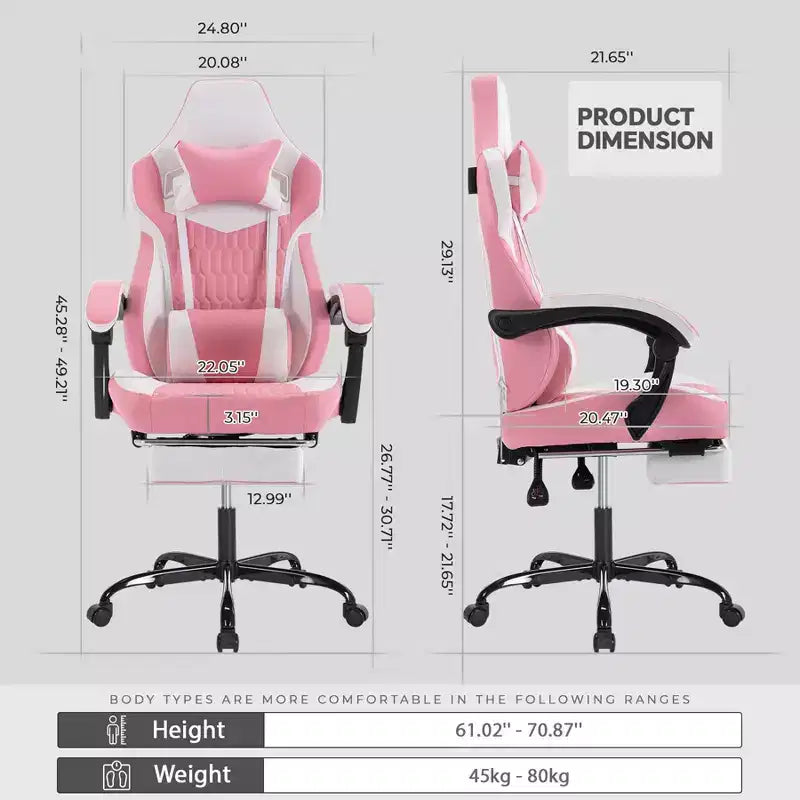 TUYOHW Versatile 360 Swivel Gaming Chair Adjustable Office Chairs with Wheels,Reclining Back&Footrest,Ergonomics Video Game Chairs,300lbs Max