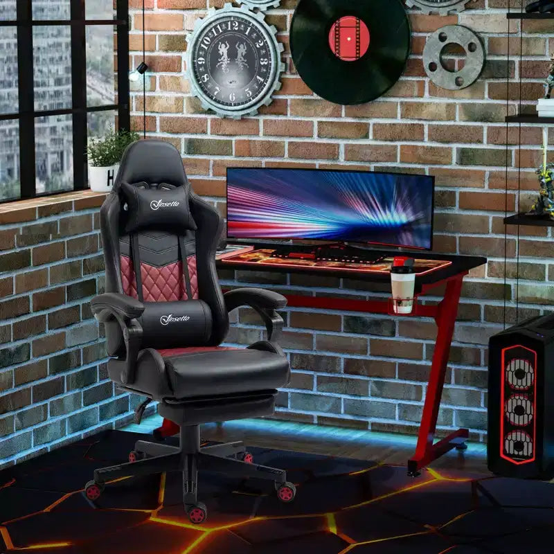 TUYOHW 300lbs Swivel Gaming Chair with Adjustable Height,Lumbar&Head Pillow,Ergonomics Office Chairs Recliner Video Game Chaise for Office&Home,Black