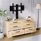 Mobile porta TV con supporto 47.2 Moderno Centro Intrattenimento, Cassettiera in Rattan a 6 Cassetti per TV da 32-85 Pollici, Consolle Multimediale con Contenitore per Soggiorno