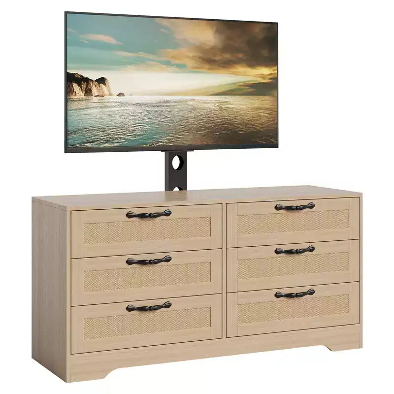 Mobile porta TV con supporto 47.2 Moderno Centro Intrattenimento, Cassettiera in Rattan a 6 Cassetti per TV da 32-85 Pollici, Consolle Multimediale con Contenitore per Soggiorno