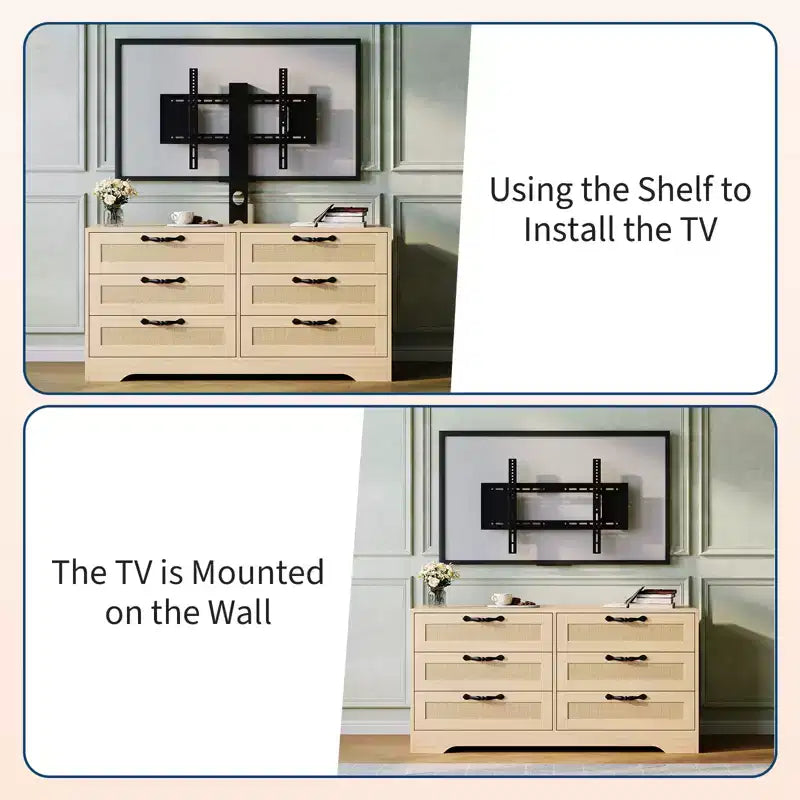 Mobile porta TV con supporto 47.2 Moderno Centro Intrattenimento, Cassettiera in Rattan a 6 Cassetti per TV da 32-85 Pollici, Consolle Multimediale con Contenitore per Soggiorno