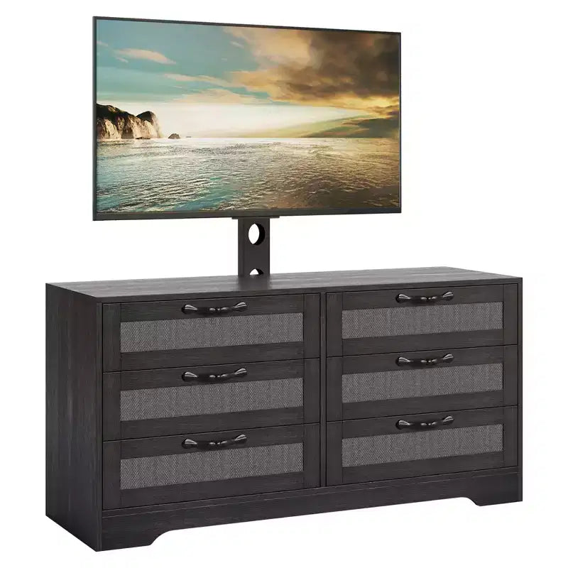Mobile porta TV con supporto 47.2 Moderno Centro Intrattenimento, Cassettiera in Rattan a 6 Cassetti per TV da 32-85 Pollici, Consolle Multimediale con Contenitore per Soggiorno