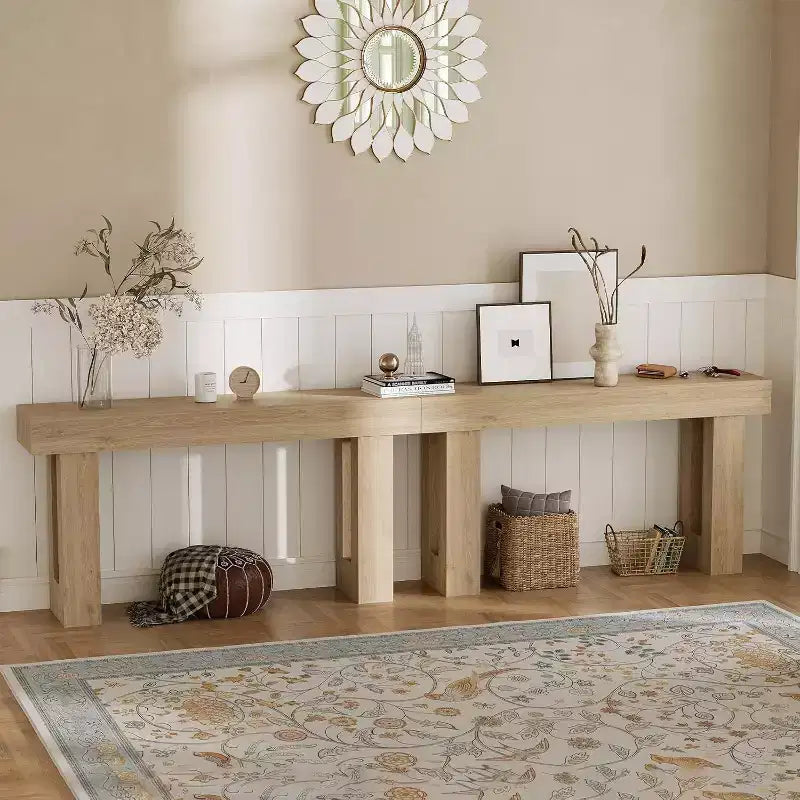COZONY Tavolo consolle in legno, lungo 160 cm, rettangolare, stile rustico, resistente all'acqua e ai graffi, per soggiorno, corridoio, atrio, dietro il divano