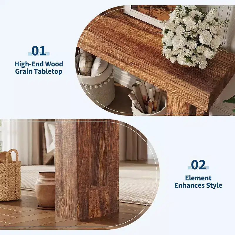 COZONY Tavolo consolle in legno, lungo 160 cm, rettangolare, stile rustico, resistente all'acqua e ai graffi, per soggiorno, corridoio, atrio, dietro il divano