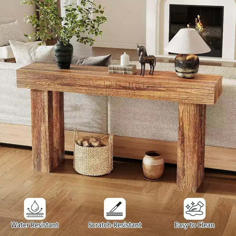 COZONY Tavolo consolle in legno, lungo 160 cm, rettangolare, stile rustico, resistente all'acqua e ai graffi, per soggiorno, corridoio, atrio, dietro il divano