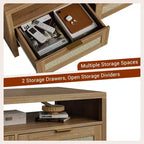 Brown 40 Boho Coffee Table Set (2-Pack) C Rattan Storage Console Tables for Living Room/Farmhouse