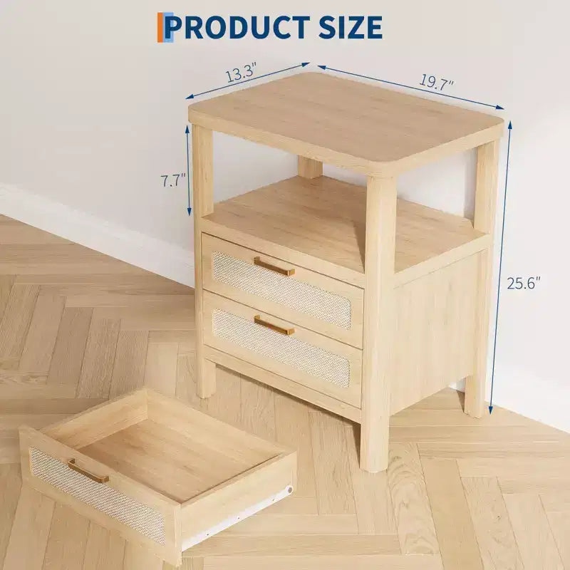 Set di 2 comodini Oak 20 a 2 ripiani con cassetto e mensola per camera da letto