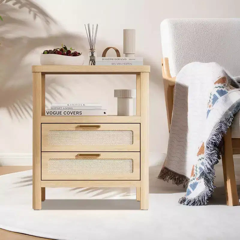 Set di 2 comodini Oak 20 a 2 ripiani con cassetto e mensola per camera da letto