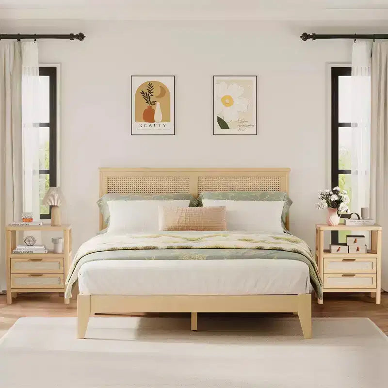 Set di 2 comodini Oak 20 a 2 ripiani con cassetto e mensola per camera da letto