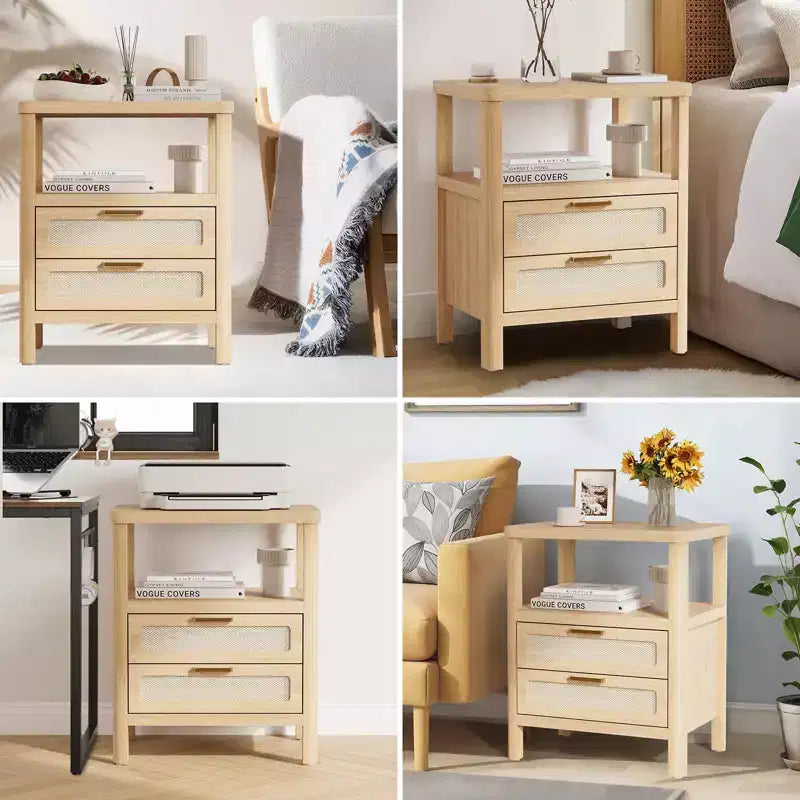 Set di 2 comodini Oak 20 a 2 ripiani con cassetto e mensola per camera da letto