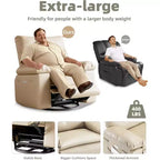 Poltrona reclinabile oversize con funzione calore e massaggio, poltrona reclinabile manuale a dondolo con telecomando per adulti, soggiorno/camera da letto/cameretta, color crema