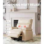 Poltrona reclinabile oversize con funzione calore e massaggio, poltrona reclinabile manuale a dondolo con telecomando per adulti, soggiorno/camera da letto/cameretta, color crema
