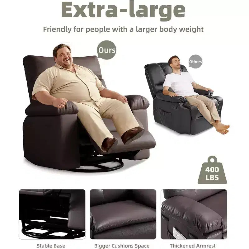 Poltrona reclinabile oversize con funzione calore e massaggio, poltrona reclinabile manuale a dondolo con telecomando per adulti, soggiorno/camera da letto/cameretta, color crema
