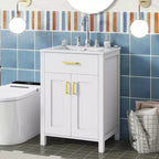 24 Inch Bathroom Vanity with Ceramic Sink, Tip-Out Drawer & Adjustable Shelf, Freestanding Bathroom Cabinet for Small Spaces